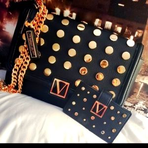 VICTORIA SECRET STUDDED BLACK PURSE W/ MATCHING WALLET